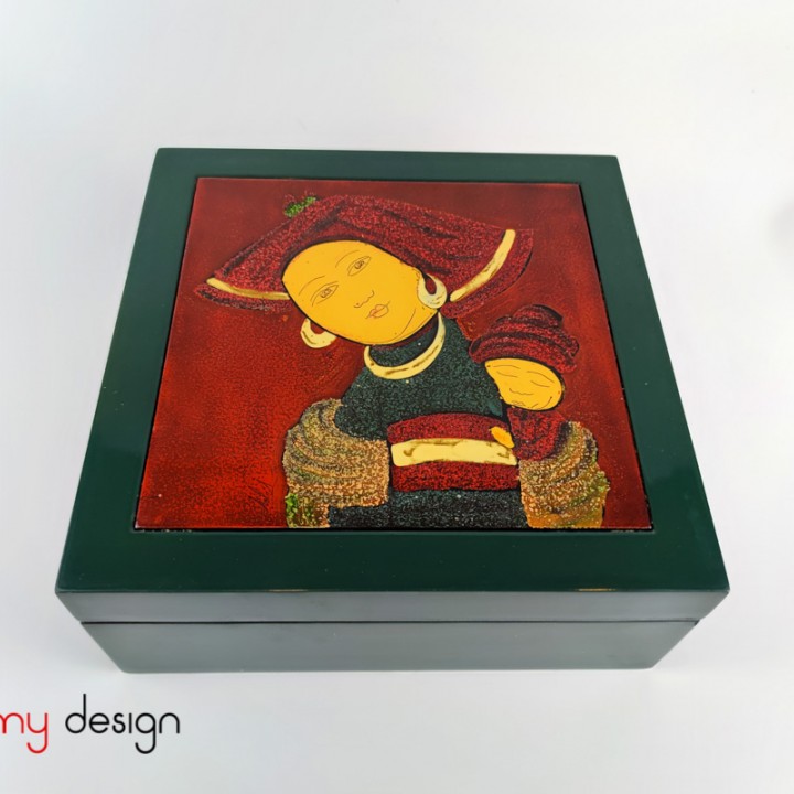 Square lacquer box attached with ethnic girl painting 25xH10 cm